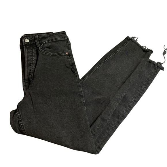 H&M Divided Denim - H&M Divided Black High Waisted Raw Hem Straight Leg Jeans 8‎ Button Fly Medium